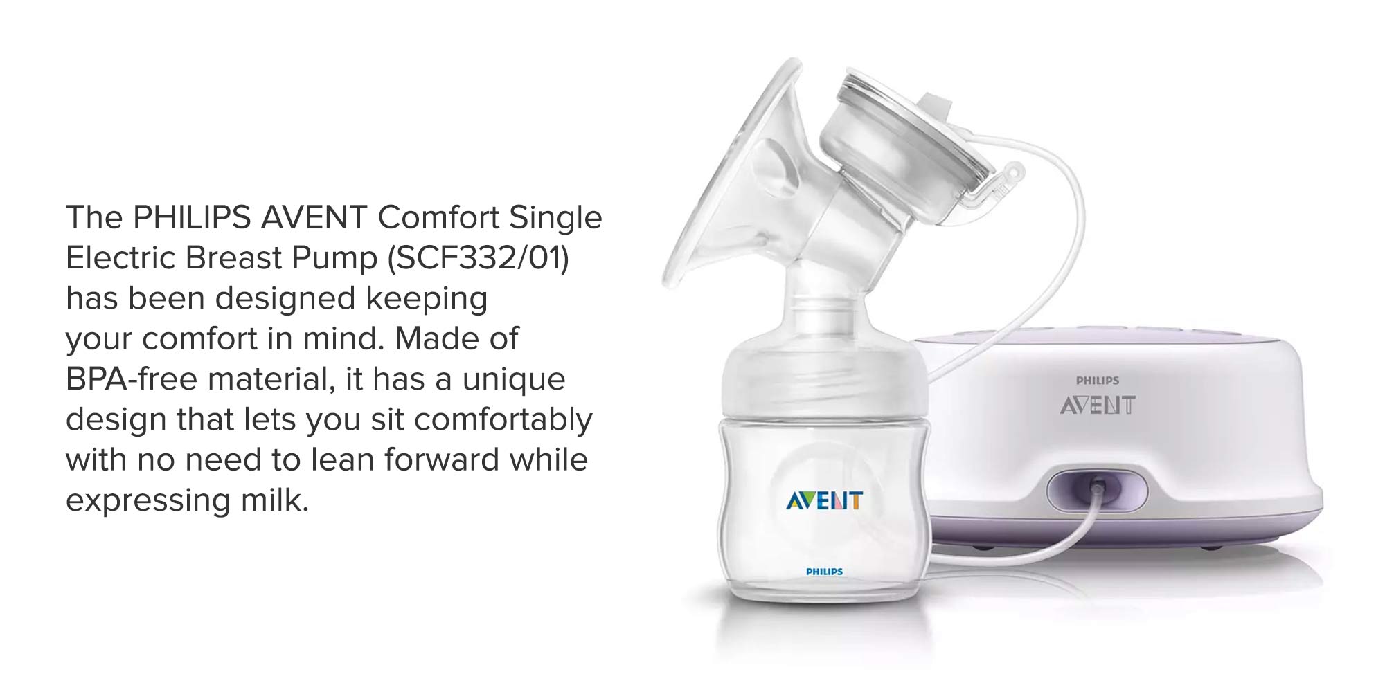 Compact And Lightweight Comfort Single Electric Breast Pump Set - White/Clear