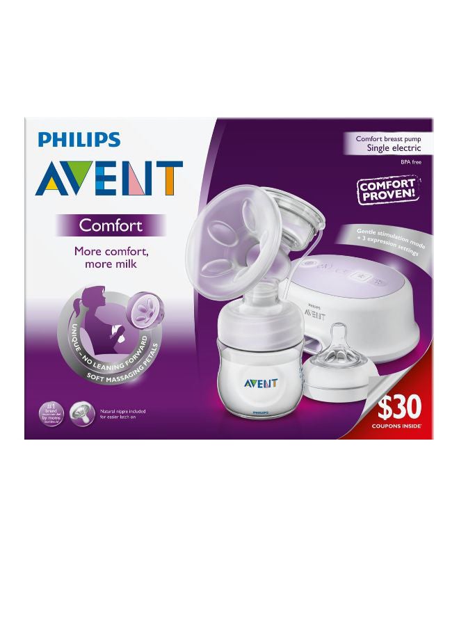 Compact And Lightweight Comfort Single Electric Breast Pump Set - White/Clear