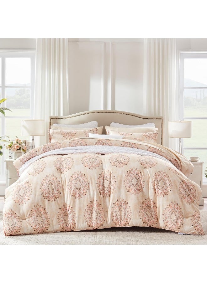 SLEEP ZONE Damask Pattern Beige Twin XL Size Comforter Set Bed in a Bag