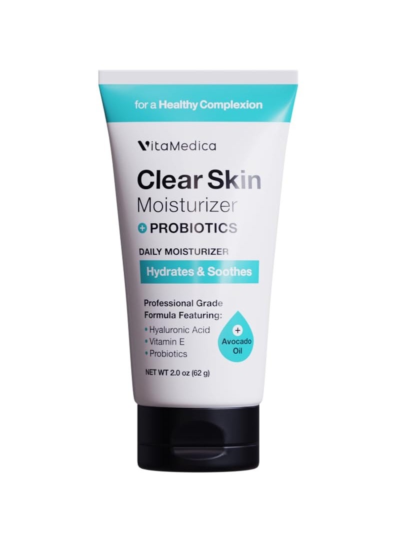 VitaMedica Clear Skin Probiotic Daily Facial Moisturizer - Lightweight Hydrating Water-Based Gel Cream with Vitamin E, Aloe, Squalane, Hyaluronic Acid