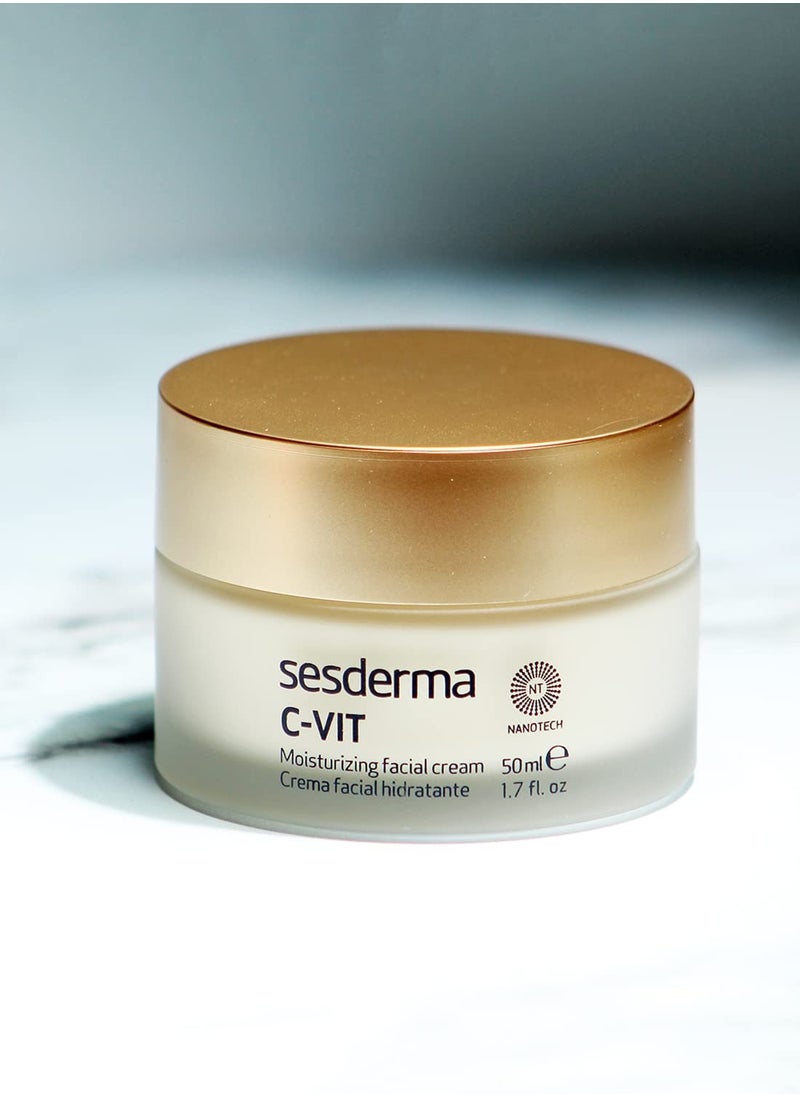 Sesderma C-VIT Moisturizing Facial Cream, Fight Aging with Vitamin C Antioxidants, Diminish Fine Lines & Revitalize Skin, 1.7 fl oz