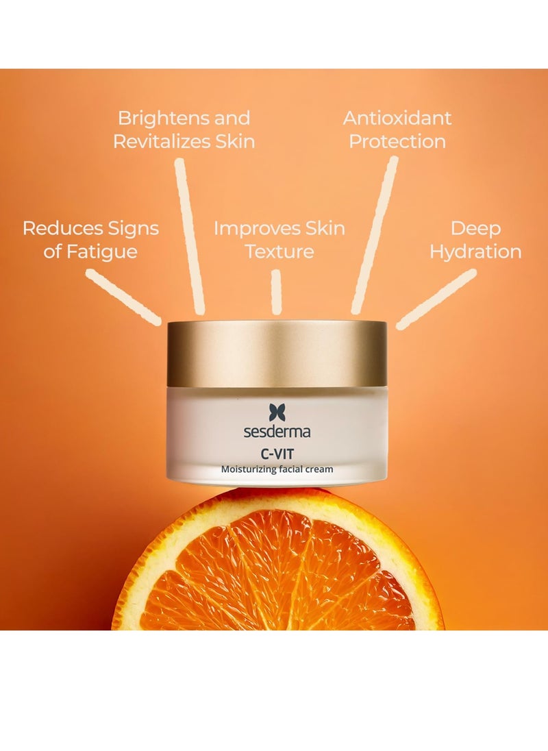 Sesderma C-VIT Moisturizing Facial Cream, Fight Aging with Vitamin C Antioxidants, Diminish Fine Lines & Revitalize Skin, 1.7 fl oz