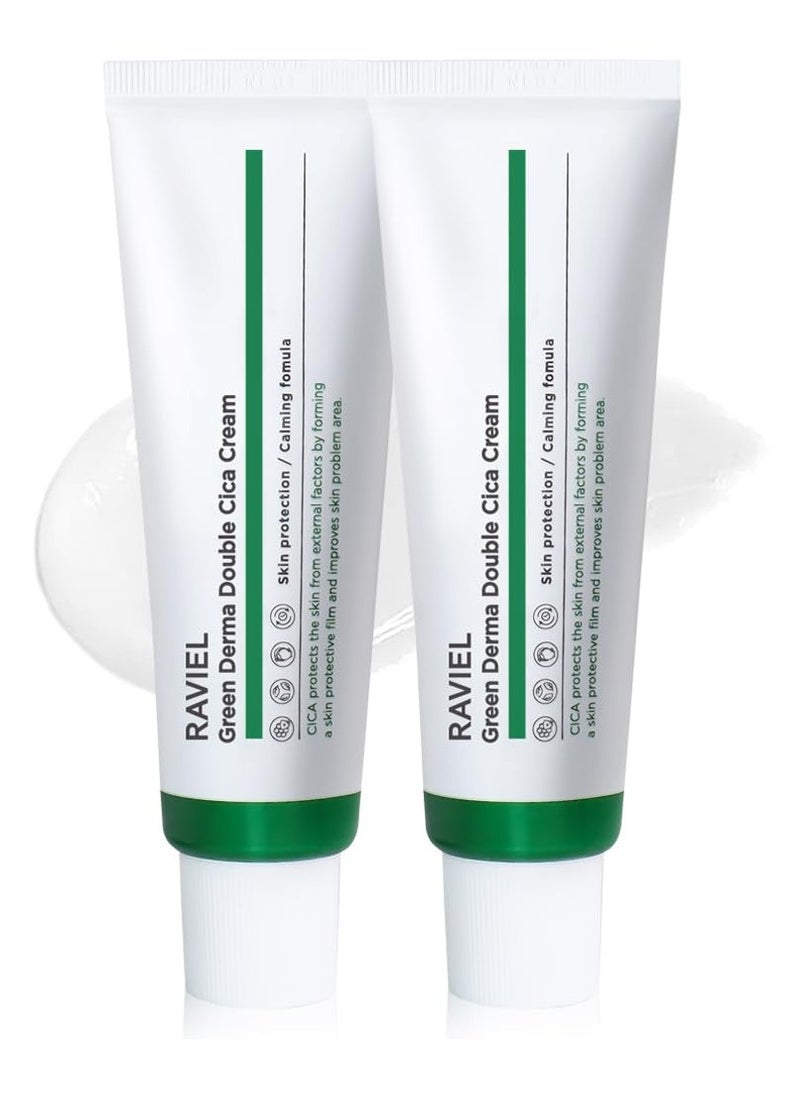 RAVIEL Green Derma Double Cica Cream | Redness relief for face | Calming & Soothing Skin barrier moisturizer for Sensitive Skin | Korean skin care (1.69 fl oz, Pack of 2)