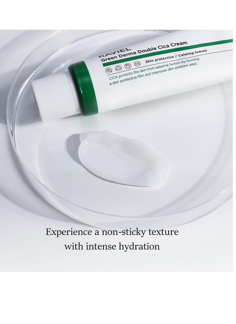 RAVIEL Green Derma Double Cica Cream | Redness relief for face | Calming & Soothing Skin barrier moisturizer for Sensitive Skin | Korean skin care (1.69 fl oz, Pack of 2)