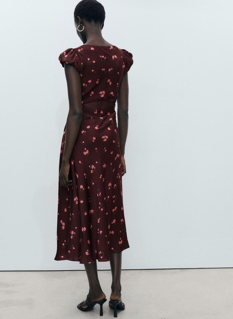 Short-Sleeved Floral Midi Dress