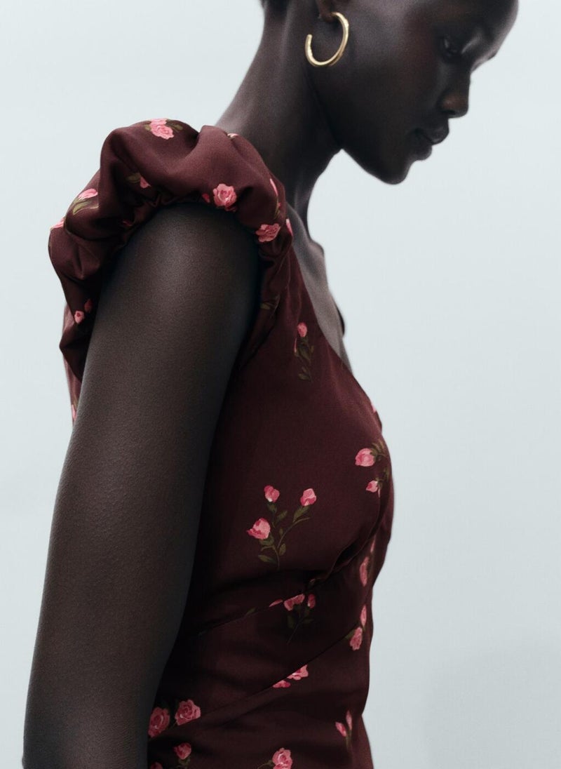Short-Sleeved Floral Midi Dress