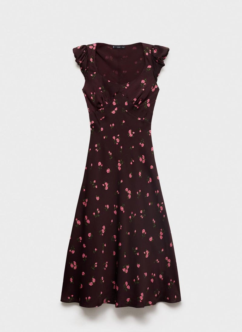 Short-Sleeved Floral Midi Dress