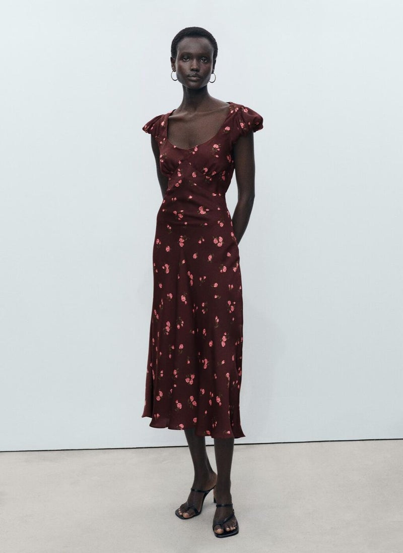 Short-Sleeved Floral Midi Dress