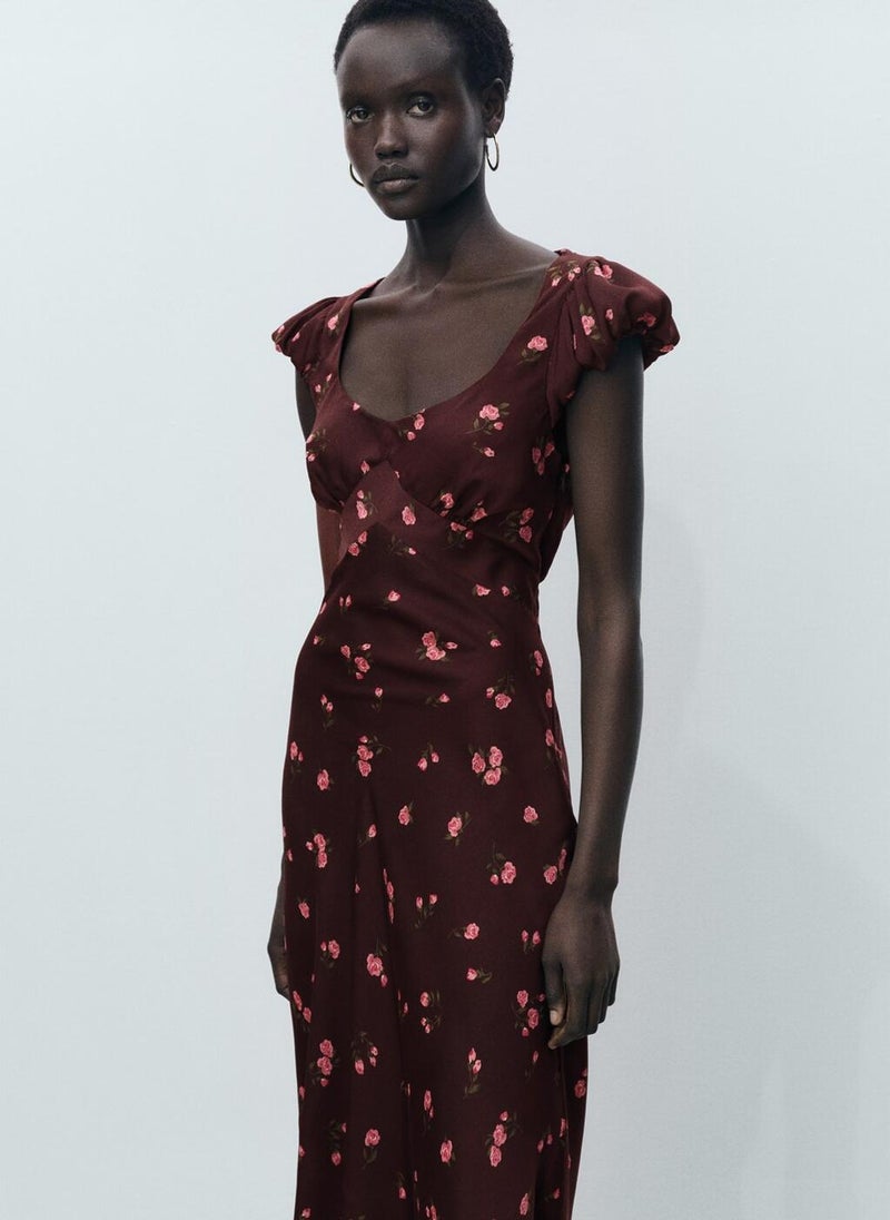 Short-Sleeved Floral Midi Dress