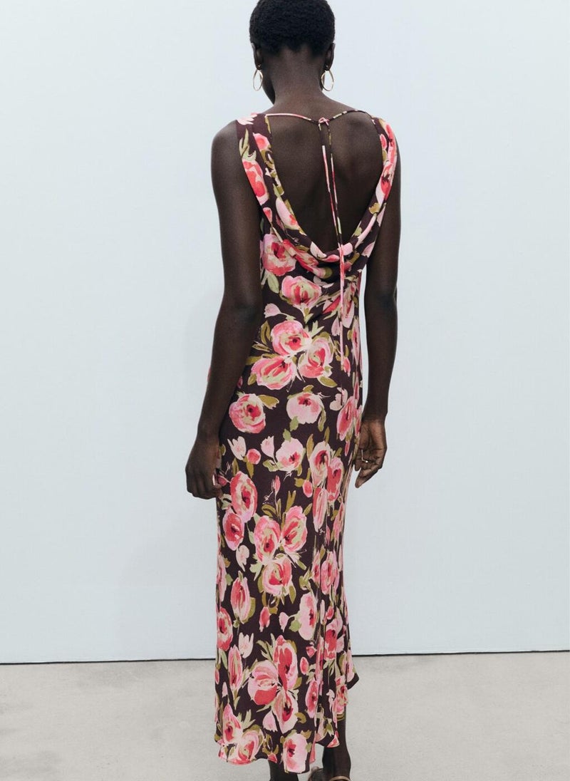 Floral Draped Neck Dress