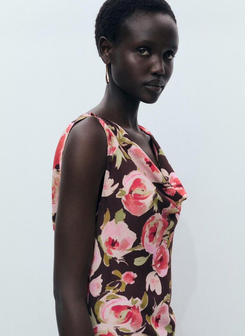 Floral Draped Neck Dress
