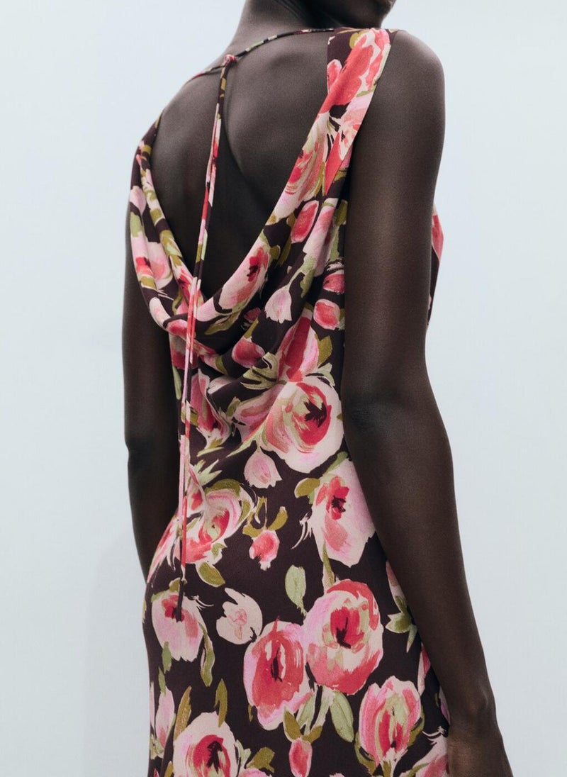 Floral Draped Neck Dress