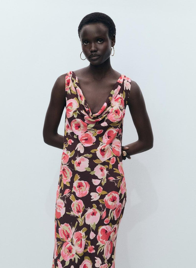 Floral Draped Neck Dress