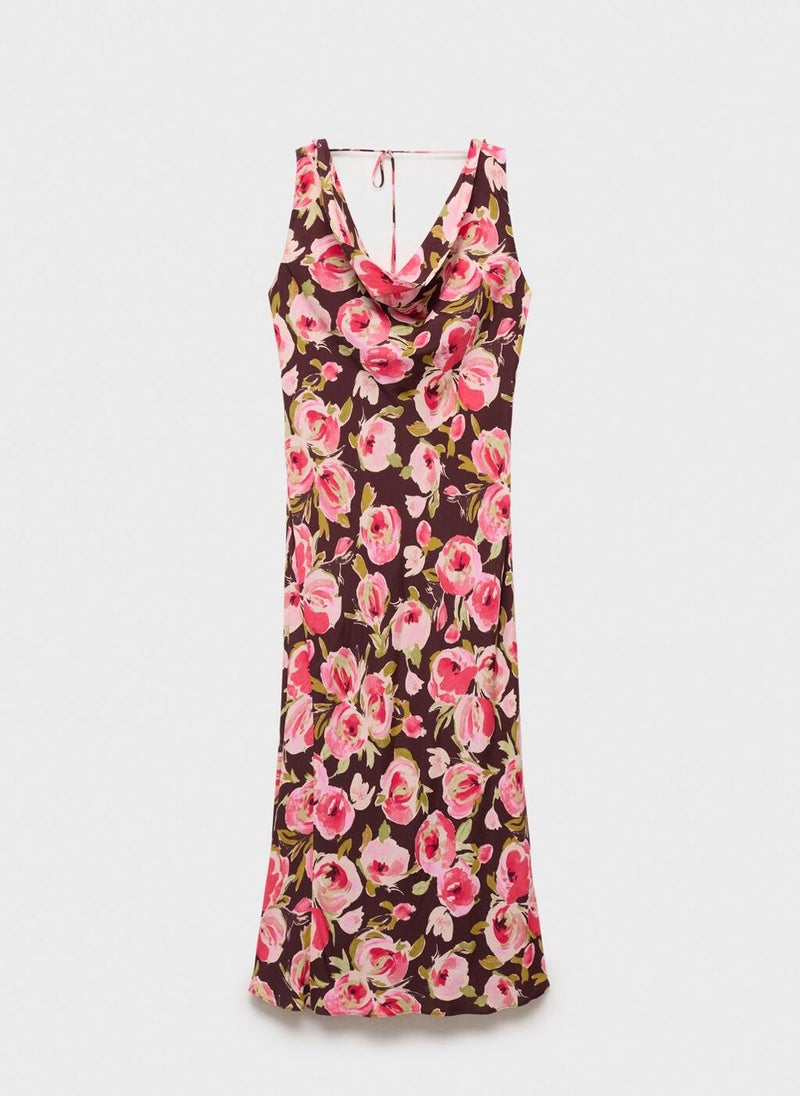 Floral Draped Neck Dress