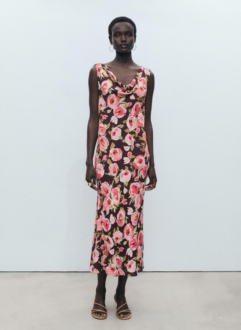 Floral Draped Neck Dress