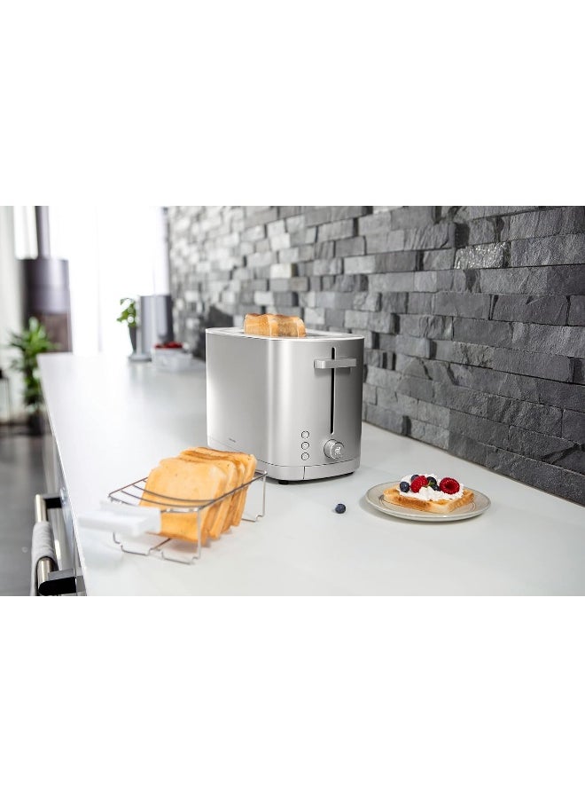 ZWILLING Enfinigy 1000 Watt 2 Slot Toaster with Removable Bun Attachment and Removable Crumb Drawer, Silver