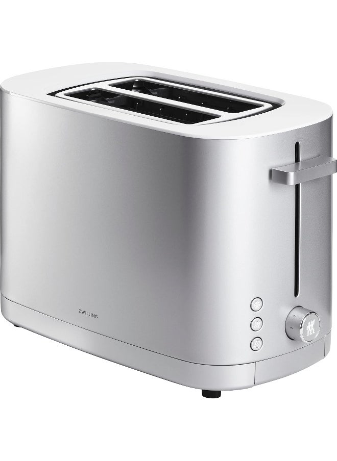 ZWILLING Enfinigy 1000 Watt 2 Slot Toaster with Removable Bun Attachment and Removable Crumb Drawer, Silver