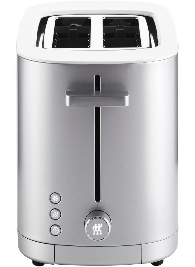 ZWILLING Enfinigy 1000 Watt 2 Slot Toaster with Removable Bun Attachment and Removable Crumb Drawer, Silver