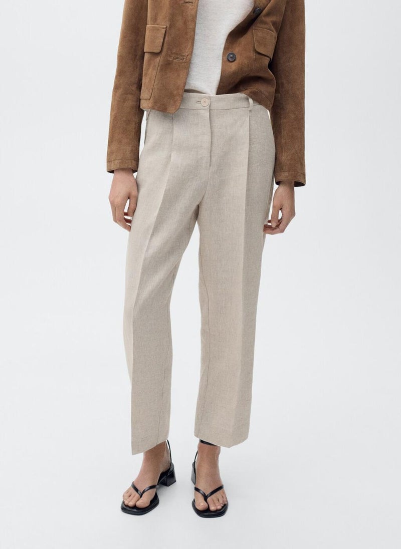 Straight Linen Trousers With Dart Detail