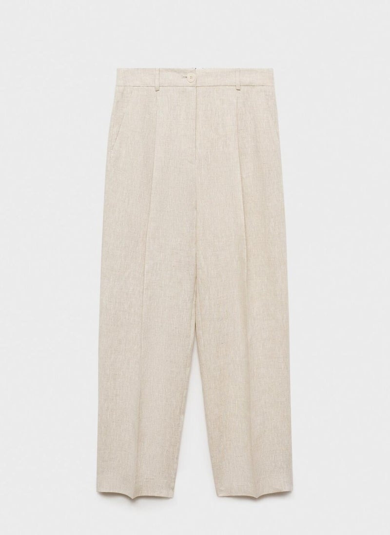Straight Linen Trousers With Dart Detail