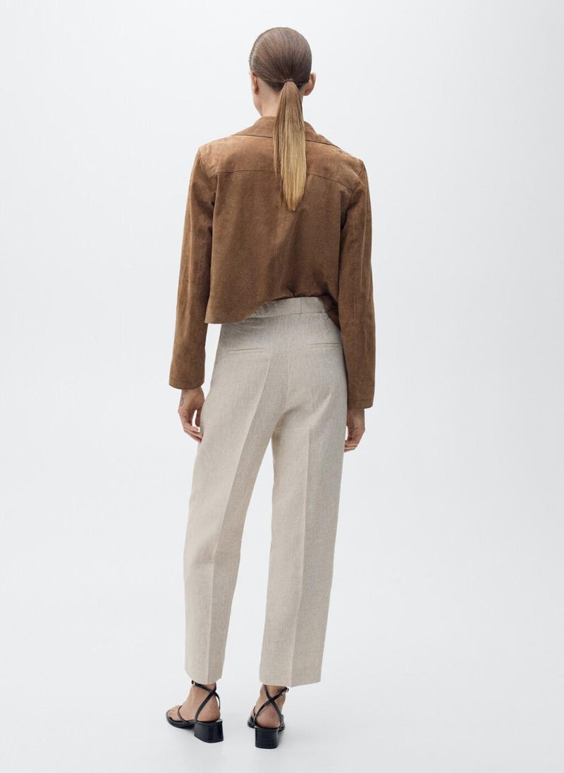 Straight Linen Trousers With Dart Detail