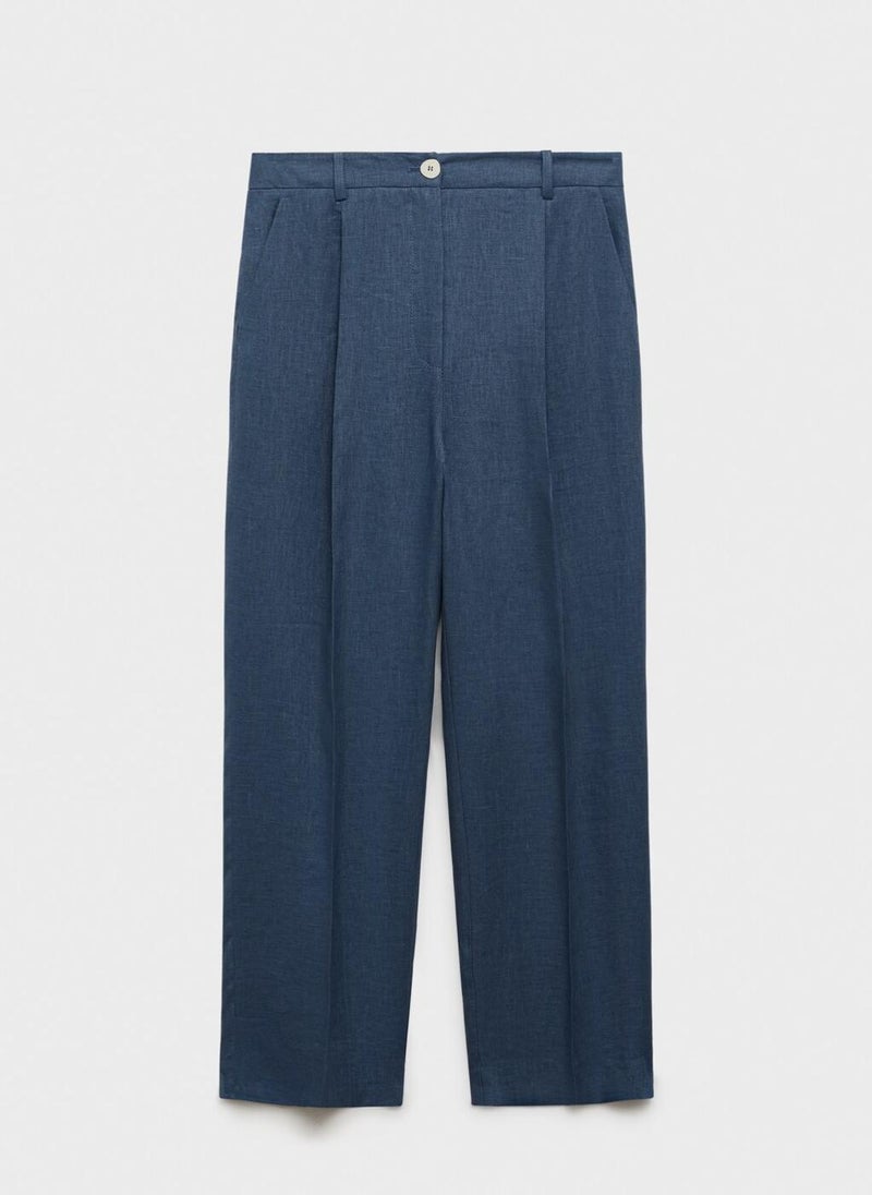 Straight Linen Dart Detail Pants