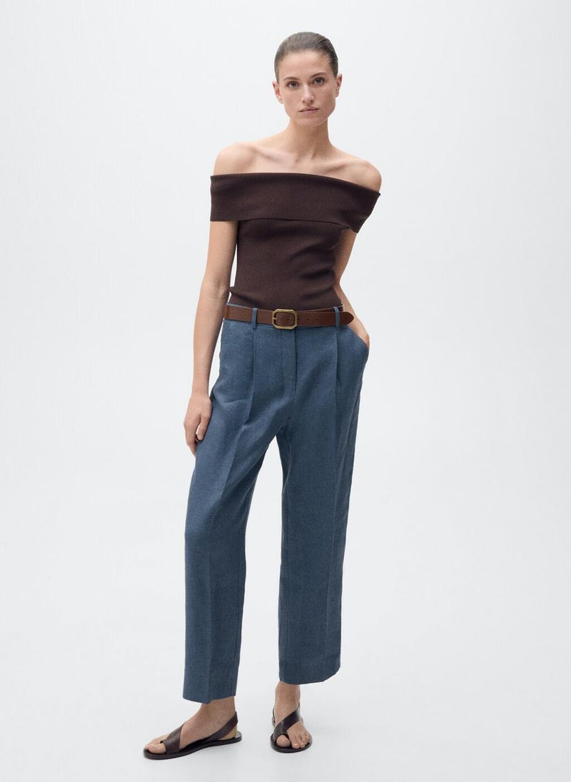 Straight Linen Dart Detail Pants