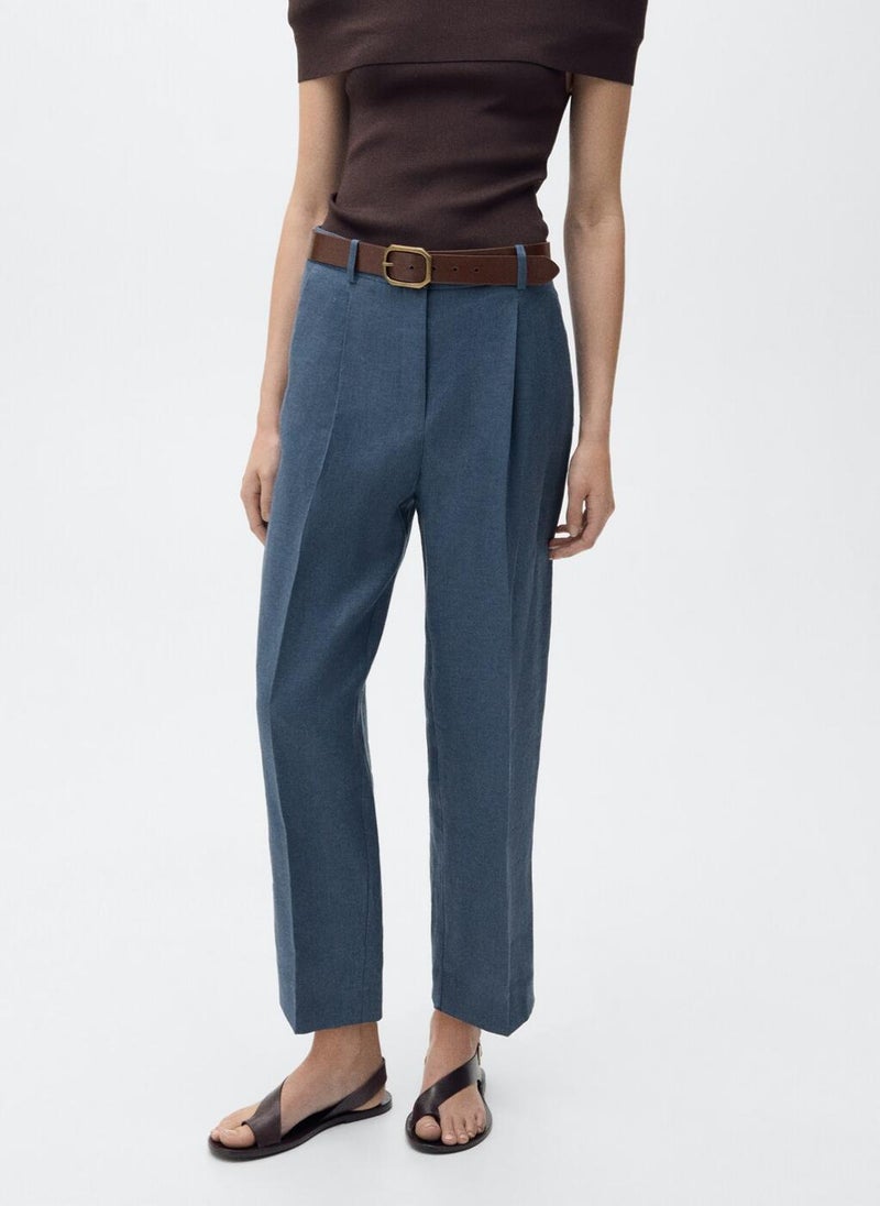 Straight Linen Dart Detail Pants