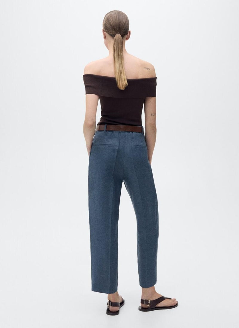 Straight Linen Dart Detail Pants