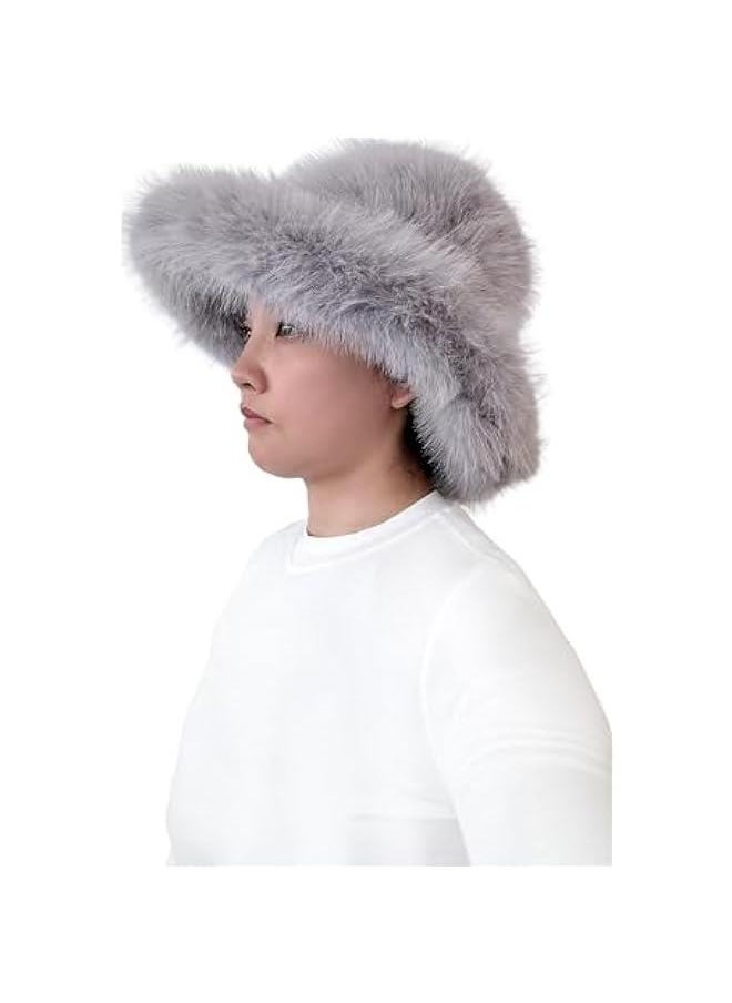 Women's Extra Large Winter Faux Fur Bucket Hat - Extended Pile Wide Brim that is Moldable
