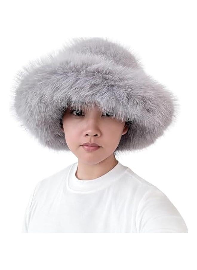 Women's Extra Large Winter Faux Fur Bucket Hat - Extended Pile Wide Brim that is Moldable
