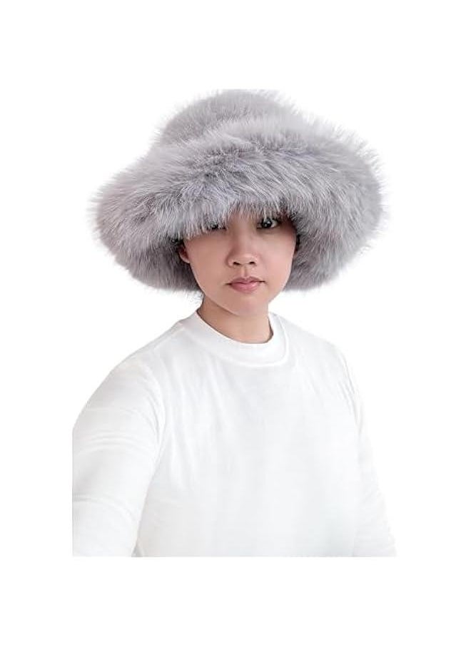 Women's Extra Large Winter Faux Fur Bucket Hat - Extended Pile Wide Brim that is Moldable