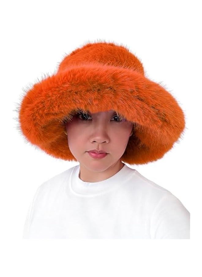 Women's Long Pile Faux Fur Bucket Hat - Wide Brim Moldable Winter Hat