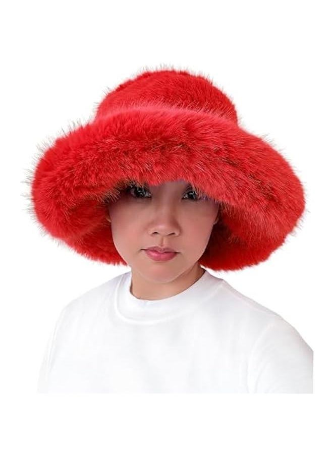 Winter Women's Wide Brim Faux Fur Bucket Hat - Long Pile Moldable Style