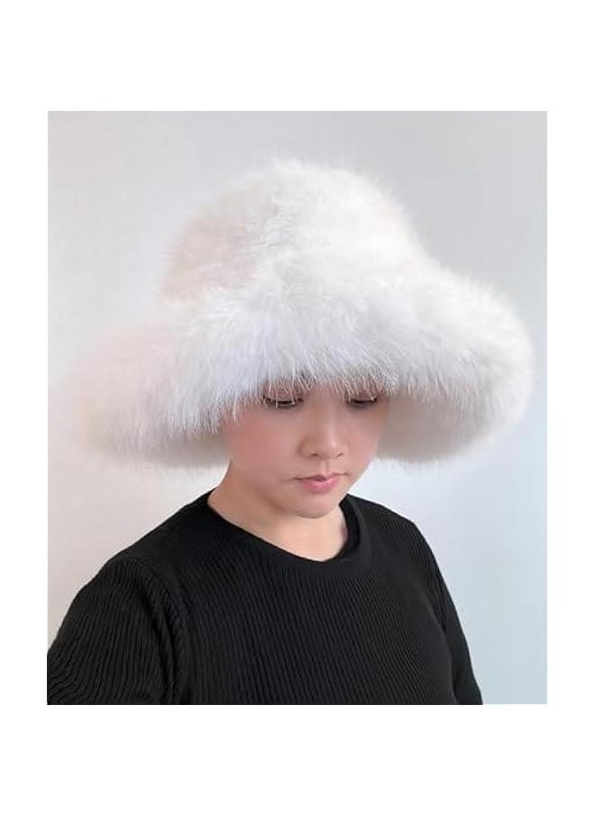 Women's Winter Faux Fur Bucket Hat - Wide Brim, Moldable & Oversized