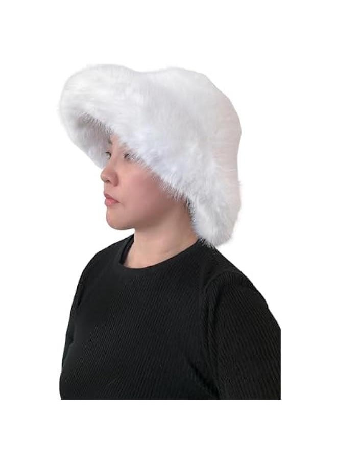 Women's Winter Faux Fur Bucket Hat - Wide Brim, Moldable & Oversized