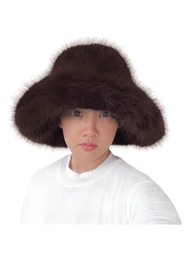 Women's Wide Brim Moldable Faux Fur Bucket Hat for Winter