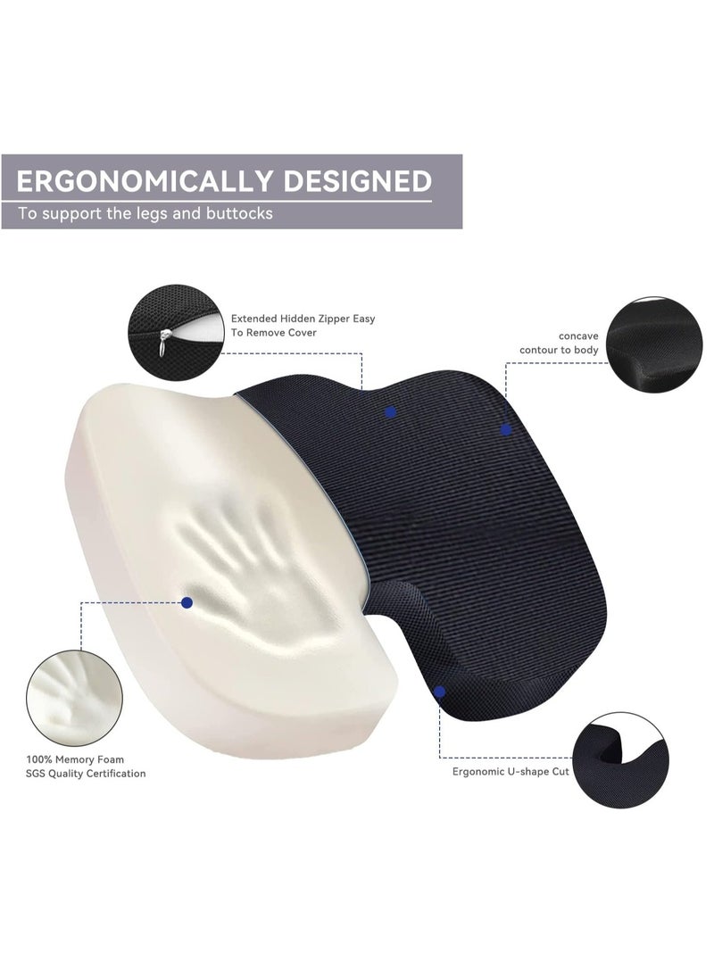 2 Pack Advanced Portable Ergonomic Seat Cushion and Lumbar Support Pillow Set with Extra Large Memory Foam Back Support Pillow Cushion for Car Office Computer Chair Wheelchair