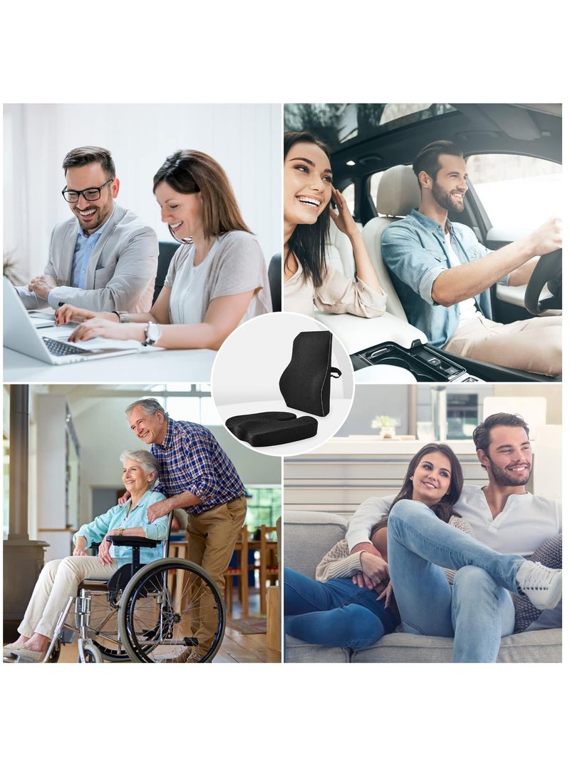 2 Pack Advanced Portable Ergonomic Seat Cushion and Lumbar Support Pillow Set with Extra Large Memory Foam Back Support Pillow Cushion for Car Office Computer Chair Wheelchair