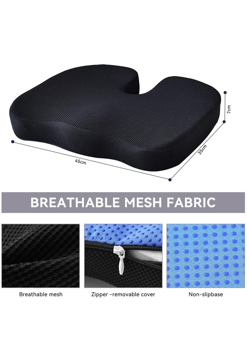 2 Pack Advanced Portable Ergonomic Seat Cushion and Lumbar Support Pillow Set with Extra Large Memory Foam Back Support Pillow Cushion for Car Office Computer Chair Wheelchair
