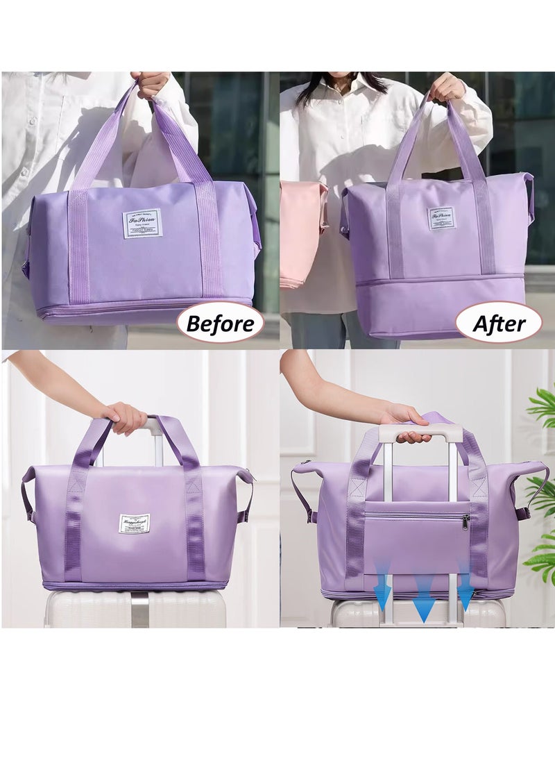 Expandable Travel Duffle Bag, Foldable Carry On Shopper Tote Bag Sports Gym Weekender Bag, Large Capacity Lightweight Waterproof Overnight Bag for Women and Men