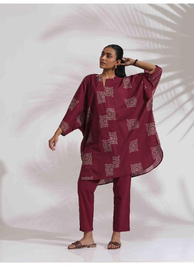 trueBrowns Purple Cotton Print Kurta Co-ord Set