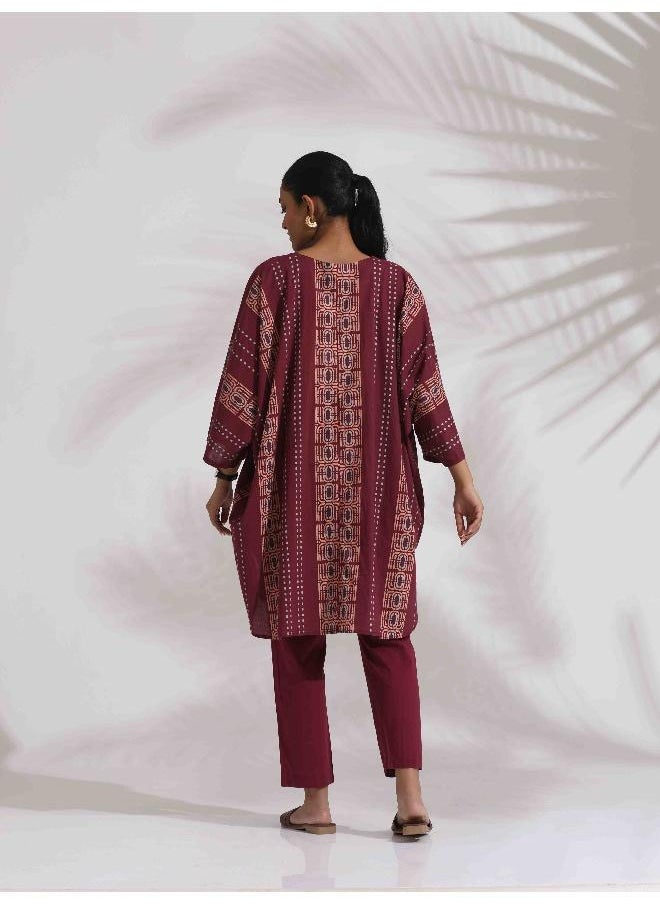 trueBrowns Purple Cotton Print Kurta Co-ord Set