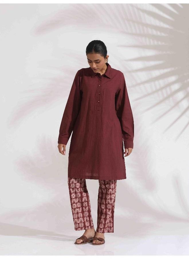 trueBrowns Brown Cotton Solid Kurta Co-ord Set