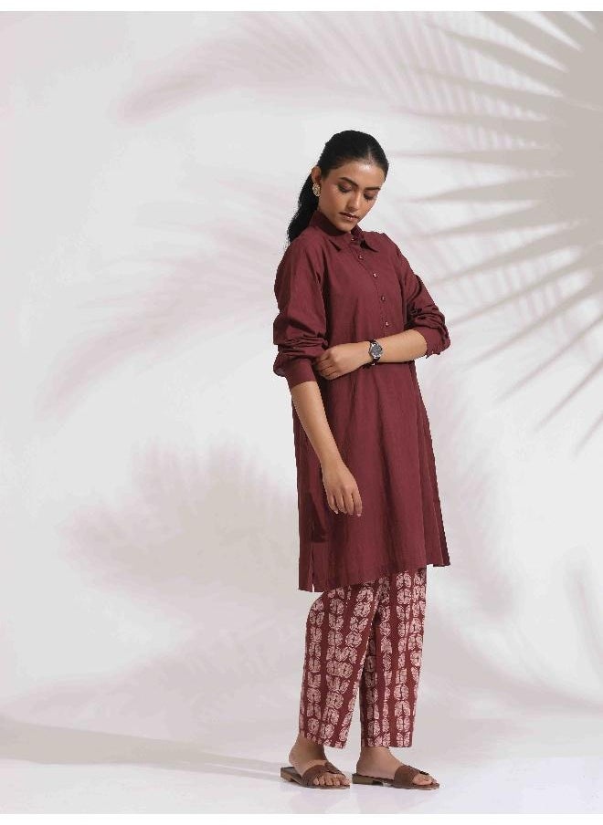 trueBrowns Brown Cotton Solid Kurta Co-ord Set