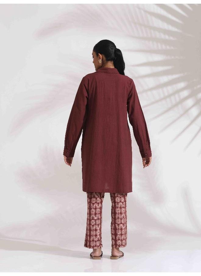 trueBrowns Brown Cotton Solid Kurta Co-ord Set