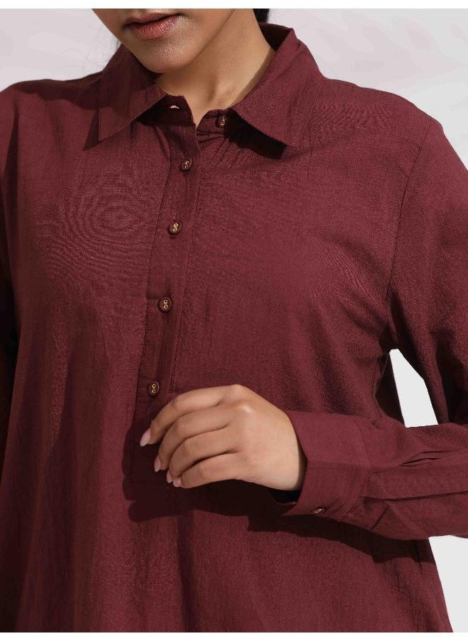 trueBrowns Brown Cotton Solid Kurta Co-ord Set