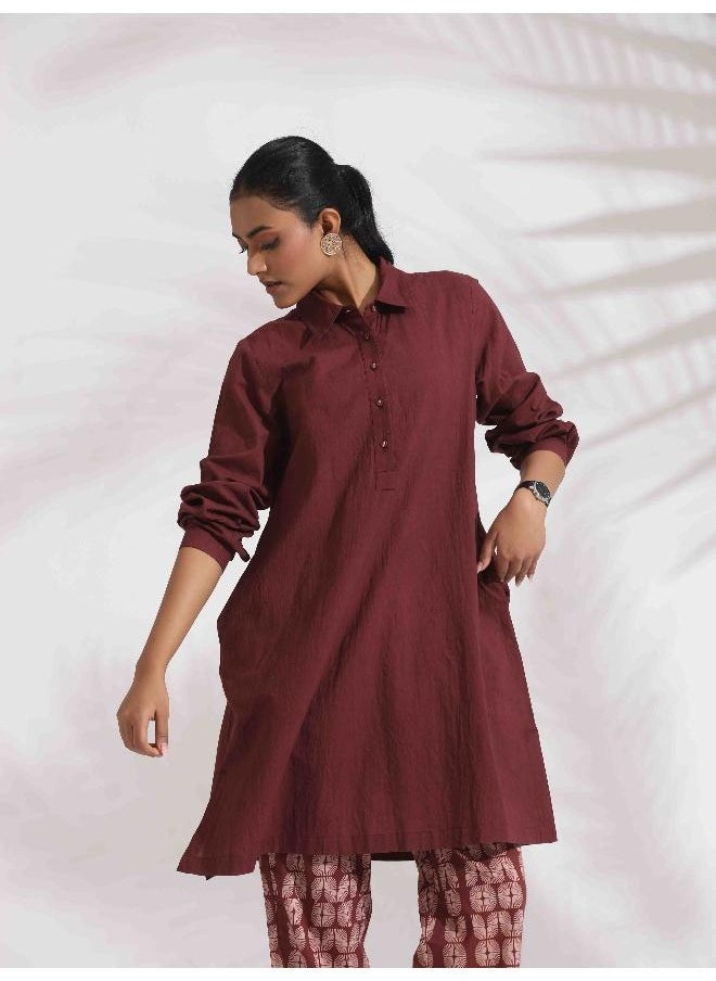 trueBrowns Brown Cotton Solid Kurta Co-ord Set