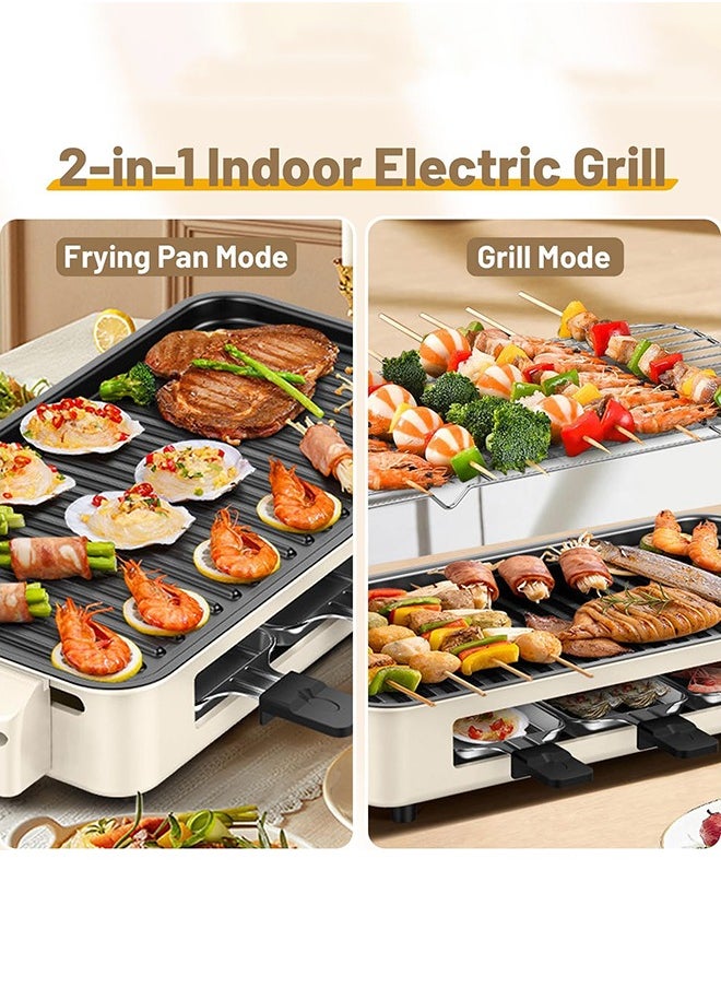 Electric Indoor Grill,2 in 1 Indoor Grills for Kitchen with Grill Net & Non-Stick Cooking Removable Plate, Temperature Control, Dishwasher Safe, 1500W Smokeless Grill