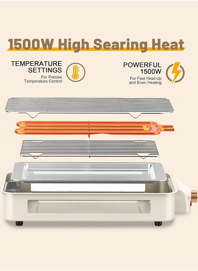 Electric Indoor Grill,2 in 1 Indoor Grills for Kitchen with Grill Net & Non-Stick Cooking Removable Plate, Temperature Control, Dishwasher Safe, 1500W Smokeless Grill